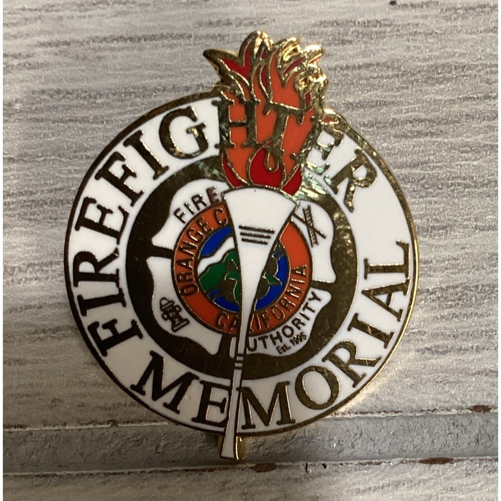 Goldtone Enamel Pin Firefighter Memorial Vintage